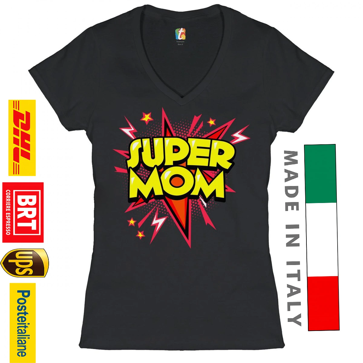 Idee regalo maglietta super mamma personalizzata novità originali festa della mamma con foto logo stampa scritta nome frase consegna veloce