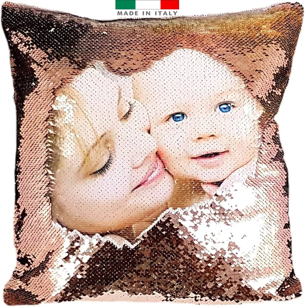 amazon Cuscino Paillettes Foto personalizzati con foto logo stampa scritta nome frase per mamma cuscini festa della mamma consegna veloce subito