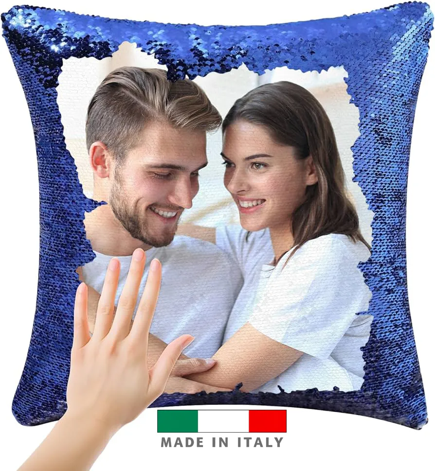 amazon Cuscino paillettes foto 24 ore consegna veloce personalizzati logo stampa scritta nome frase per lui lei uomo donna coppia mamma papa