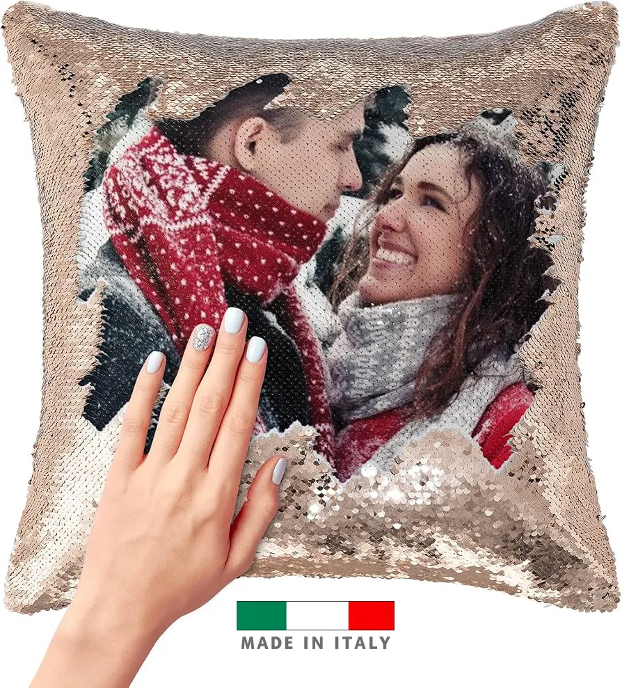 amazon Cuscino paillettes foto e personalizzati con foto logo stampa scritta nome frase per lui lei uomo donna coppia mamma papa consegna veloce economiche