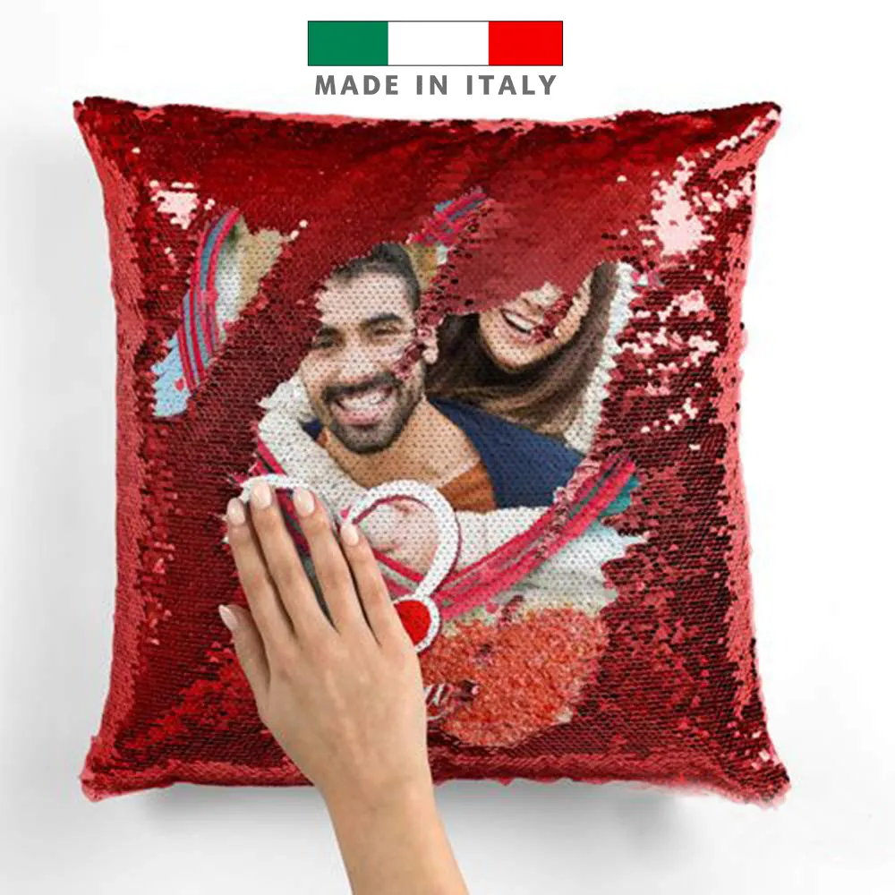 amazon Cuscino paillettes foto e personalizzati con foto logo stampa scritta nome frase per lui lei uomo donna coppia mamma papa consegna veloce originali