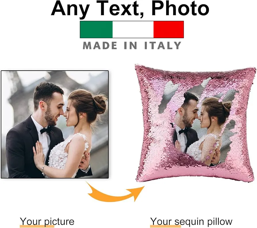amazon Cuscino paillettes foto e personalizzati con foto logo stampa scritta nome frase per lui lei uomo donna coppia mamma papa consegna veloce uniche